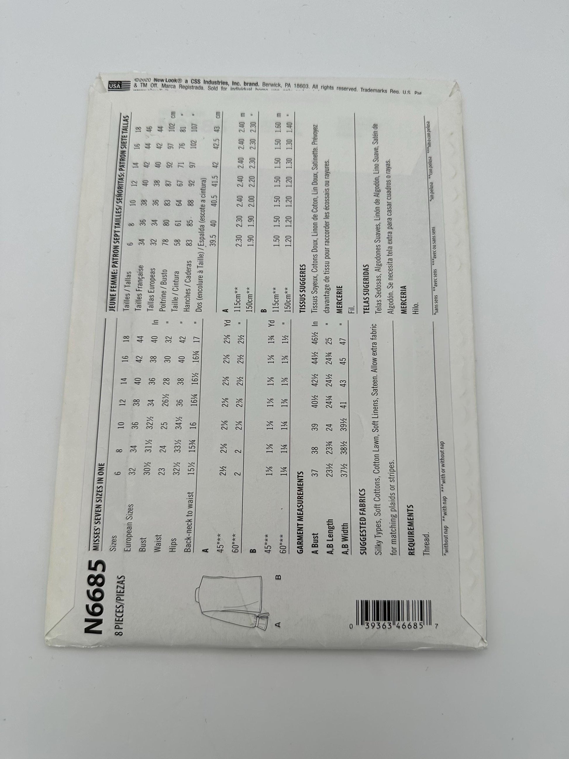 New Look N6685 Misses' Sleeveless or Long-Sleeved Tops Sewing Pattern