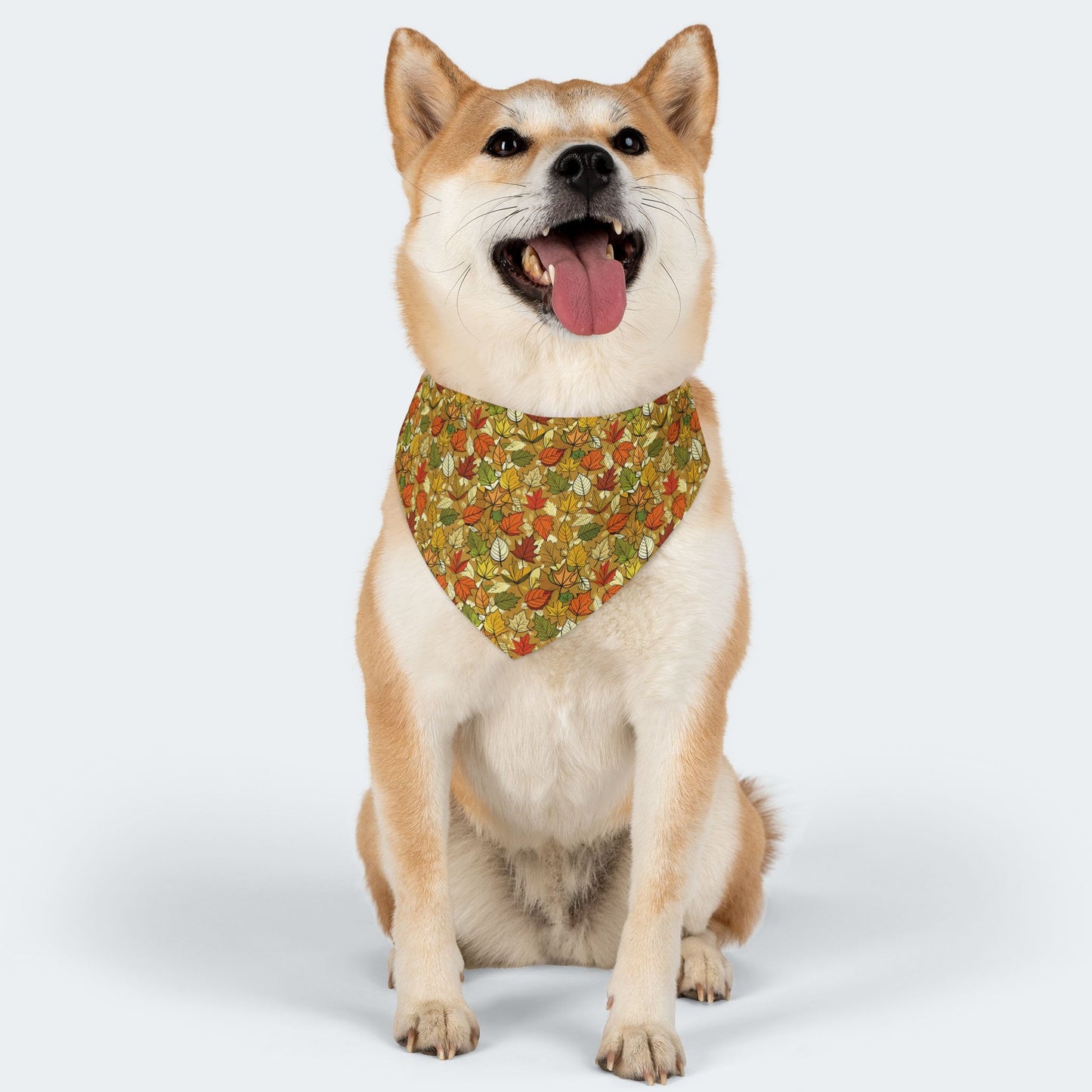 Autumn Leaves Dog Bandana – Tan Background with Yellow, Orange, Green & Red Leaf Pattern