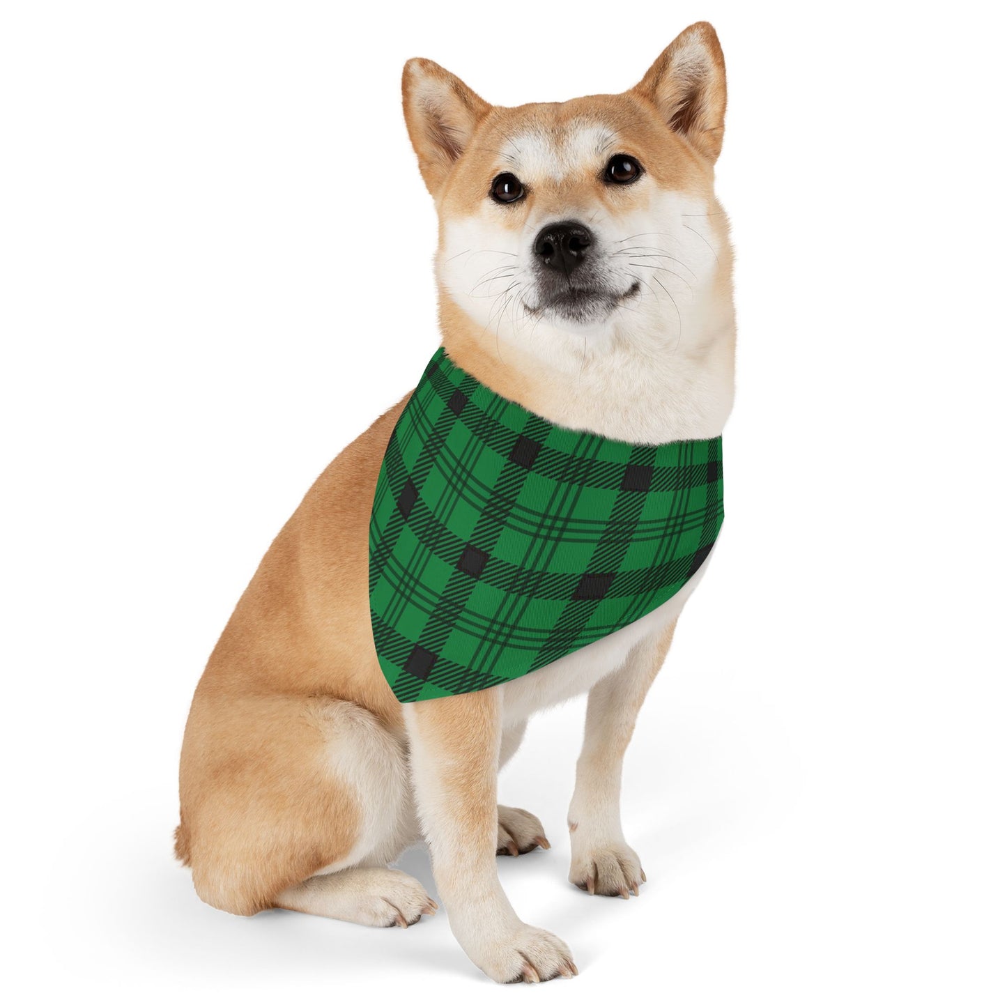 Green Plaid Pet Bandana Collar, Over the Collar