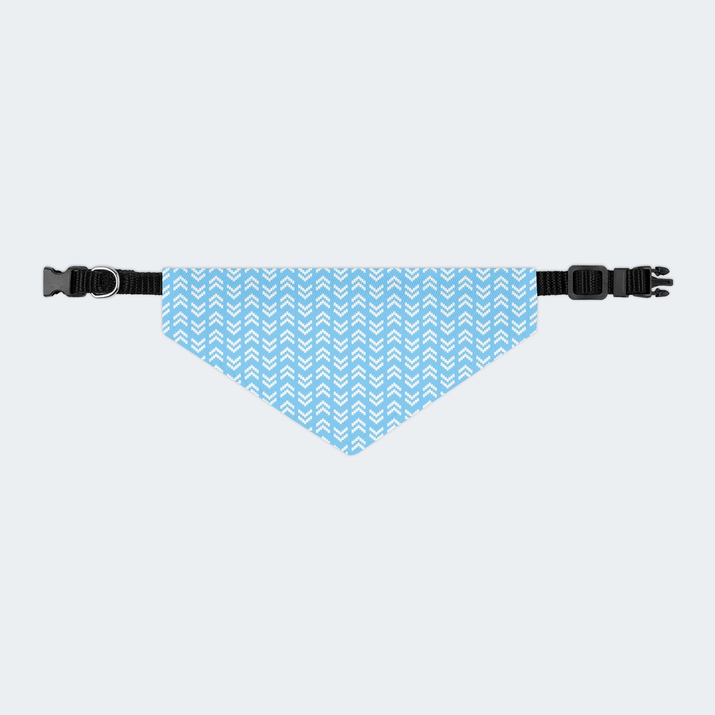 Blue Chevron Geometric Pattern Dog Bandana, Over the Collar