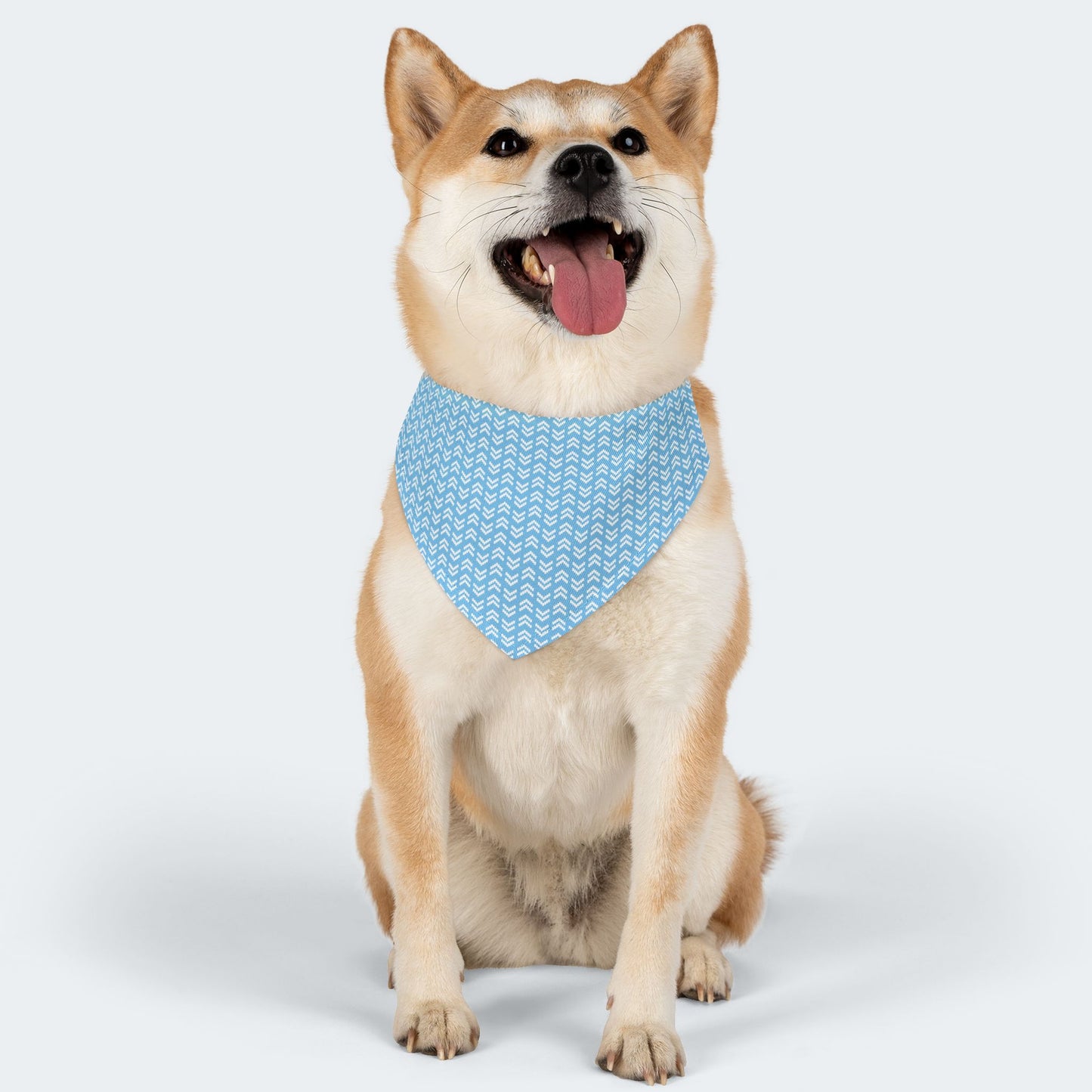 Blue Chevron Geometric Pattern Dog Bandana, Over the Collar