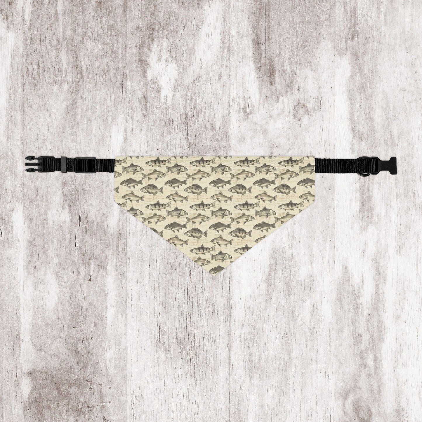Fish Pattern Dog Bandana with Collar – Over-the-Collar Pet Bandana – Tan and Gray Dog Accessory