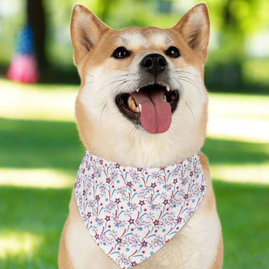 Patriotic Fireworks Pet Bandana – Over-the-Collar Dog Bandana – 4th of July Dog Accessory