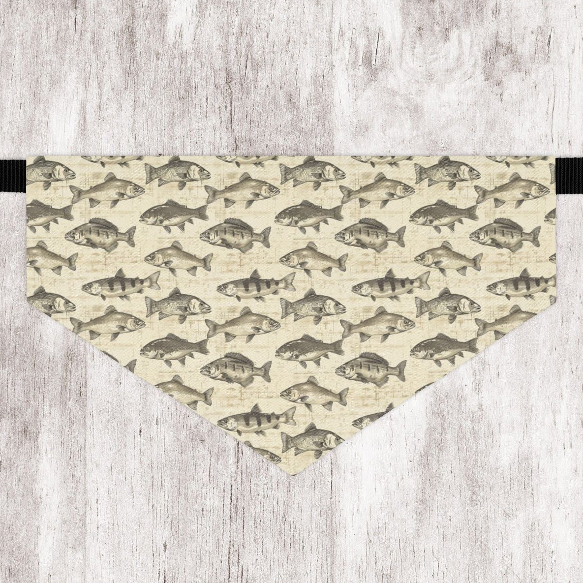 Fish Pattern Dog Bandana with Collar – Over-the-Collar Pet Bandana – Tan and Gray Dog Accessory