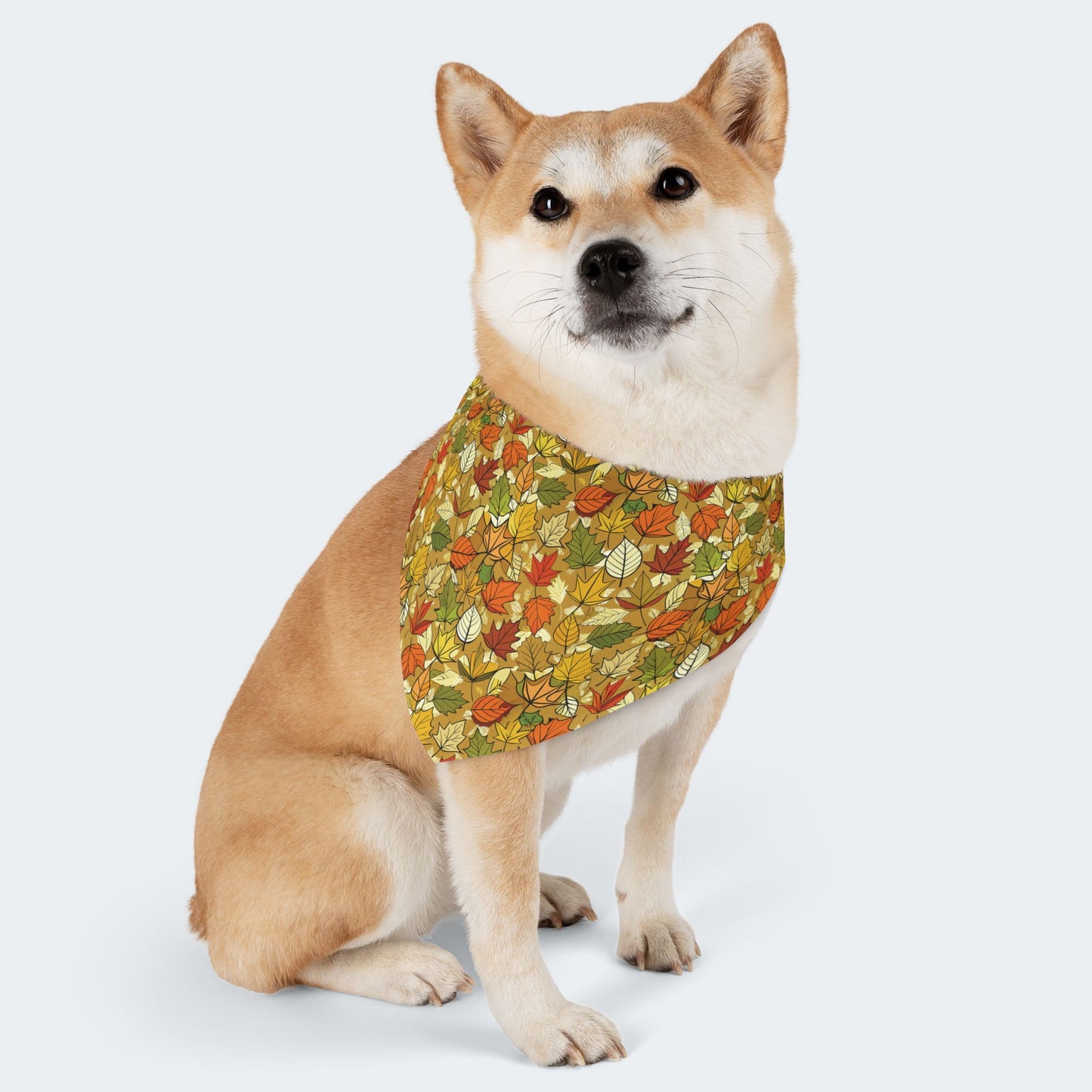 Autumn Leaves Dog Bandana – Tan Background with Yellow, Orange, Green & Red Leaf Pattern