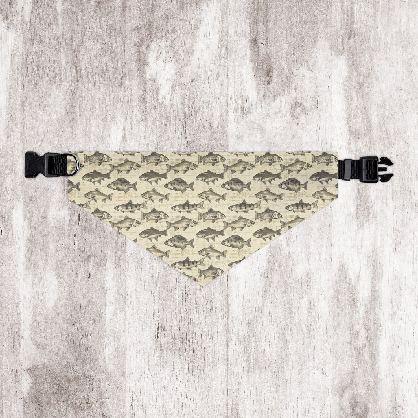 Fish Pattern Dog Bandana with Collar – Over-the-Collar Pet Bandana – Tan and Gray Dog Accessory