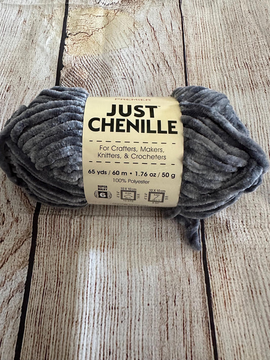 Premier Just Chenille Yarn – Gray (Color 2017-02) – Soft Polyester Yarn, 65 Yards