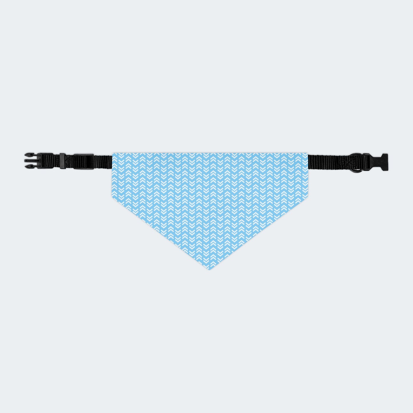 Blue Chevron Geometric Pattern Dog Bandana, Over the Collar