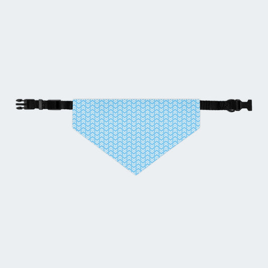 Blue Chevron Geometric Pattern Dog Bandana, Over the Collar