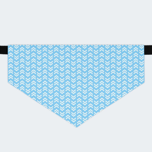 Blue Chevron Geometric Pattern Dog Bandana, Over the Collar