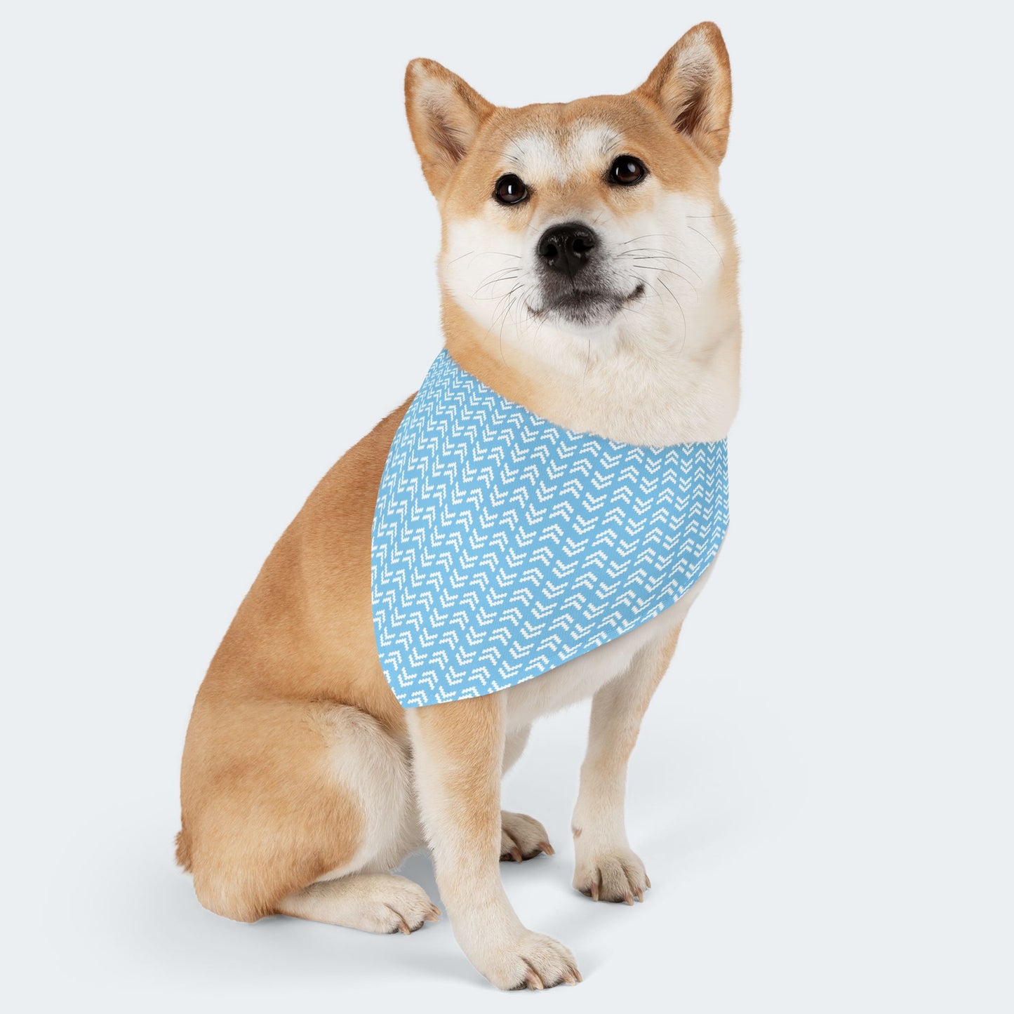 Blue Chevron Geometric Pattern Dog Bandana, Over the Collar