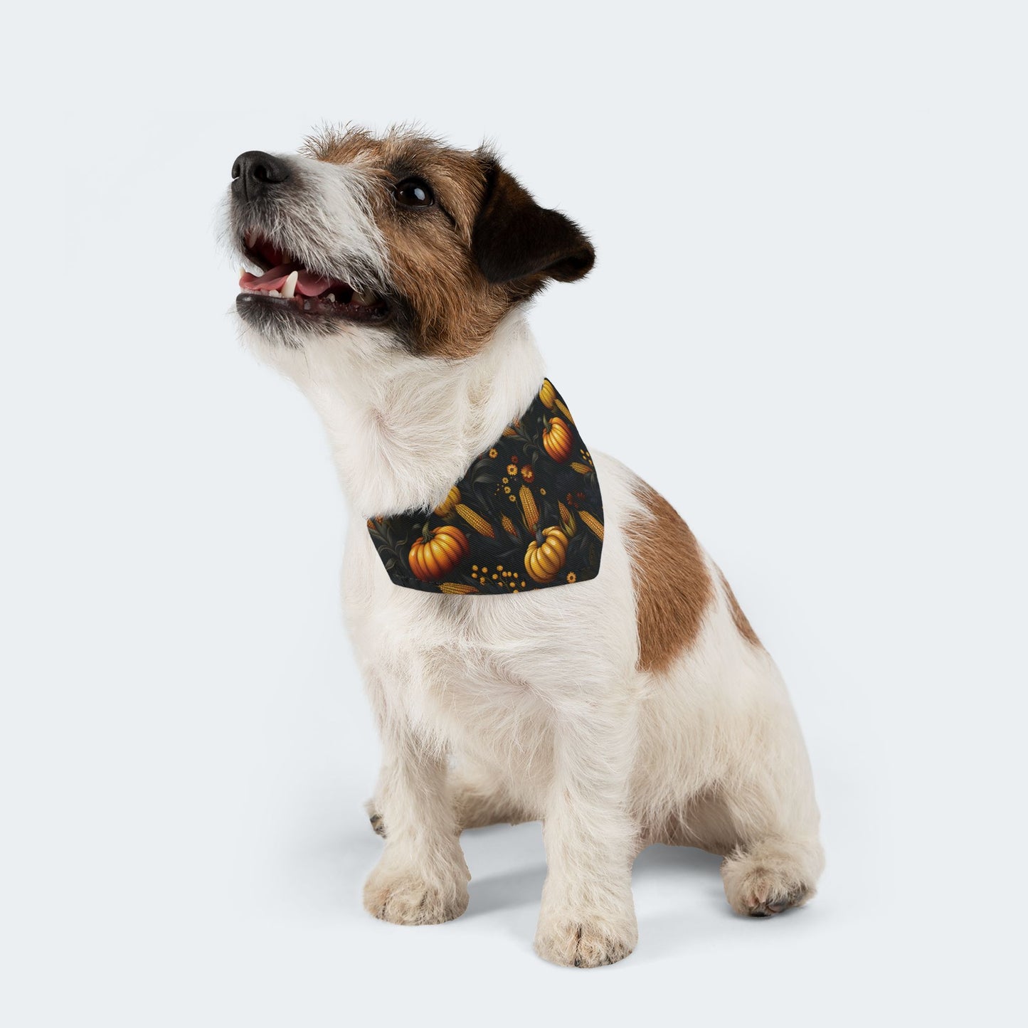 Fall Harvest Dog Bandana – Over-the-Collar – Pumpkins, Corn & Floral Pattern