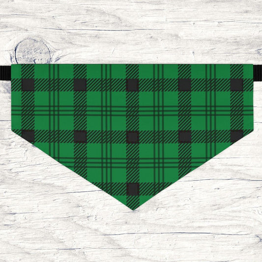 Green Plaid Pet Bandana Collar, Over the Collar