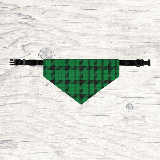 Green Plaid Pet Bandana Collar, Over the Collar