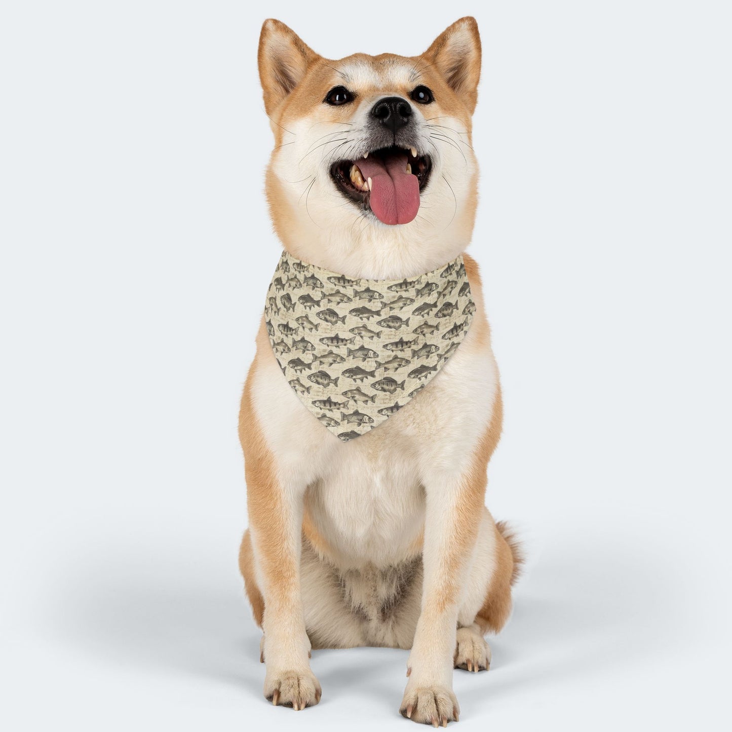 Fish Pattern Dog Bandana with Collar – Over-the-Collar Pet Bandana – Tan and Gray Dog Accessory