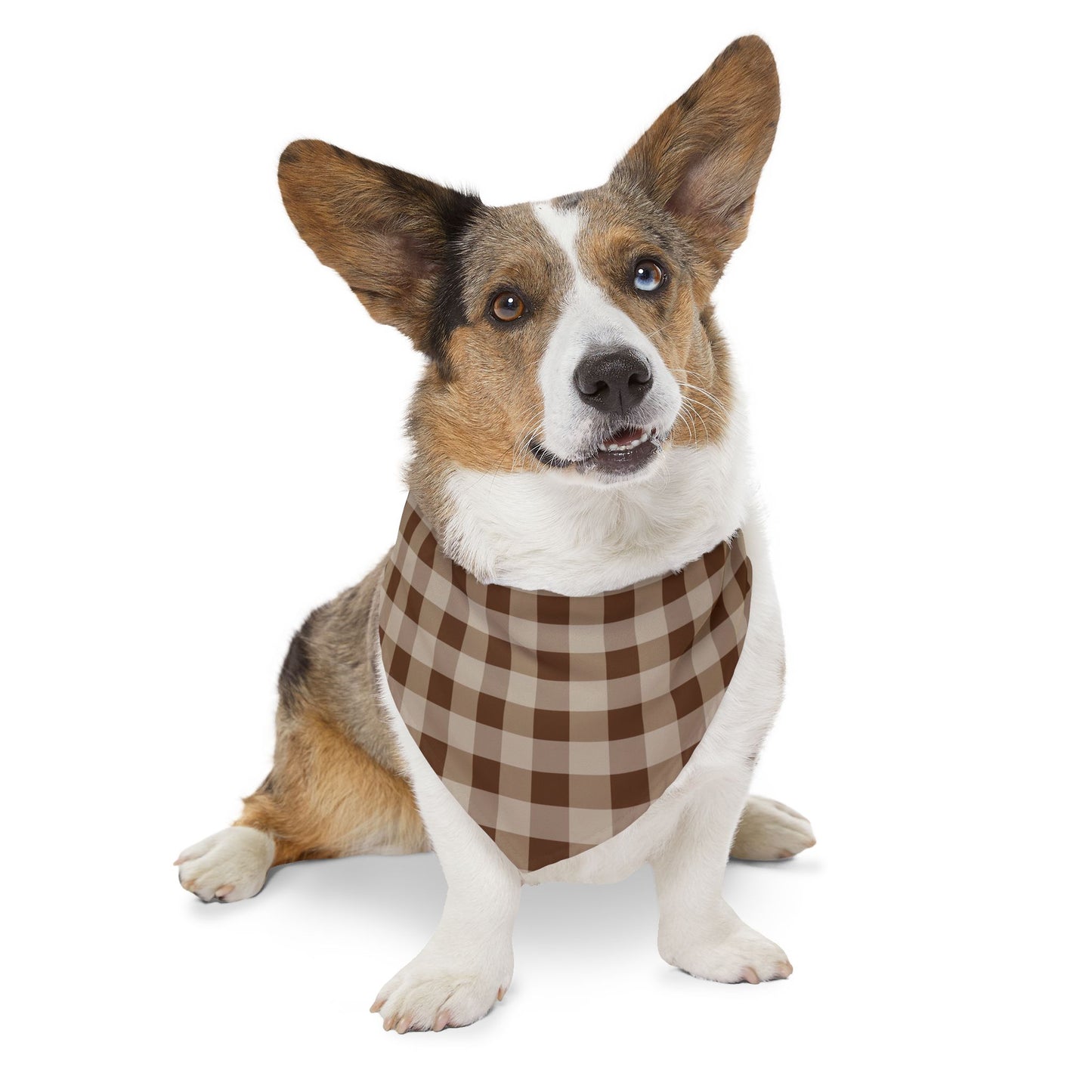 Brown Gingham Dog Bandana, Over the Collar