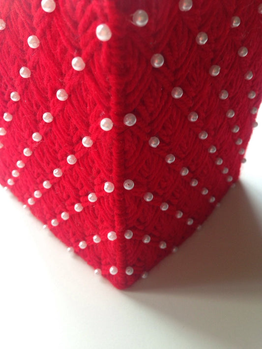 Handmade Red Beaded Tissue Box Cover