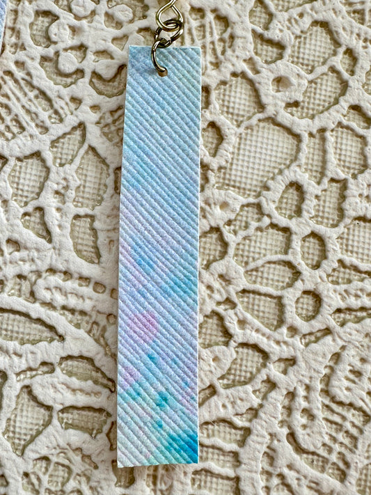 Pastel Watercolor Bar Earrings – Faux Leather Dangle Earrings – Lightweight Spring Jewelry