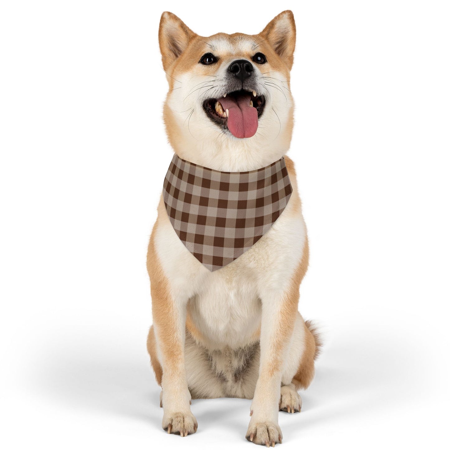 Brown Gingham Dog Bandana, Over the Collar