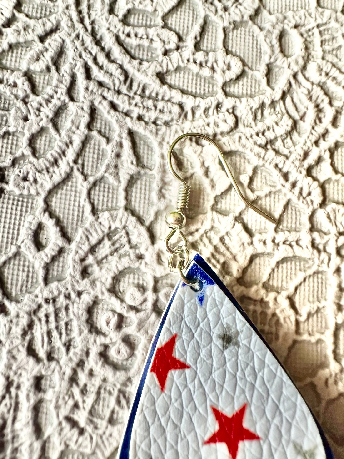 Double Layer Patriotic Faux Leather Teardrop Earrings – Royal Blue & Star Print Dangles