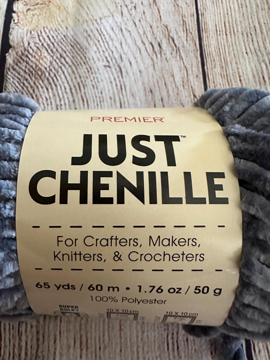 Premier Just Chenille Yarn – Gray (Color 2017-02) – Soft Polyester Yarn, 65 Yards