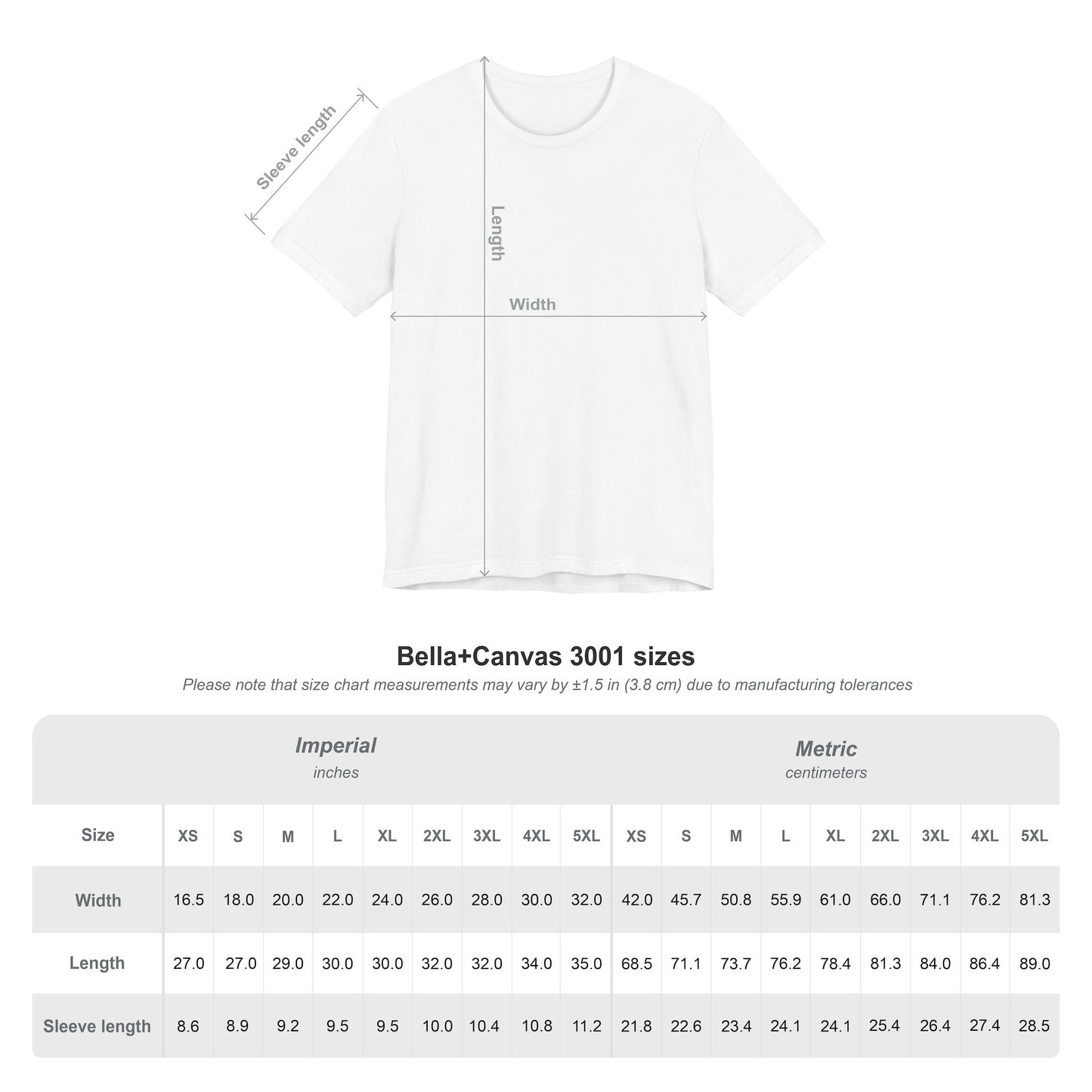 shirt size chart