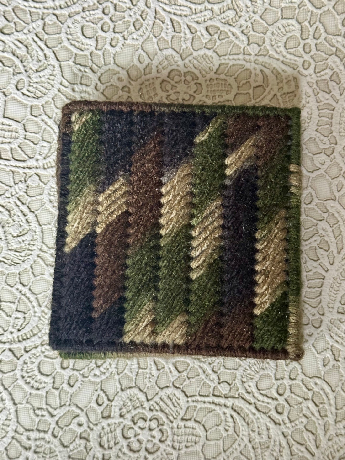 Handmade Camouflage Variegated Sticky Note Holder – Plastic Canvas Cover with Notepad