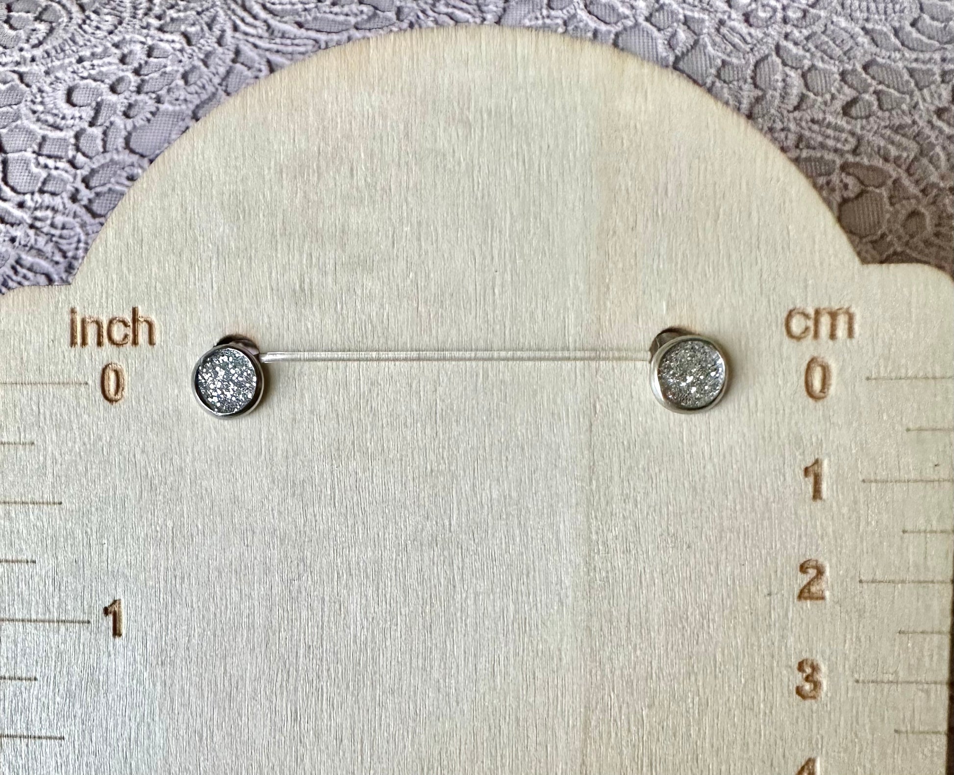 Glitter Silver Faux Leather Stud Earrings – 7mm Sparkly Handmade Studs