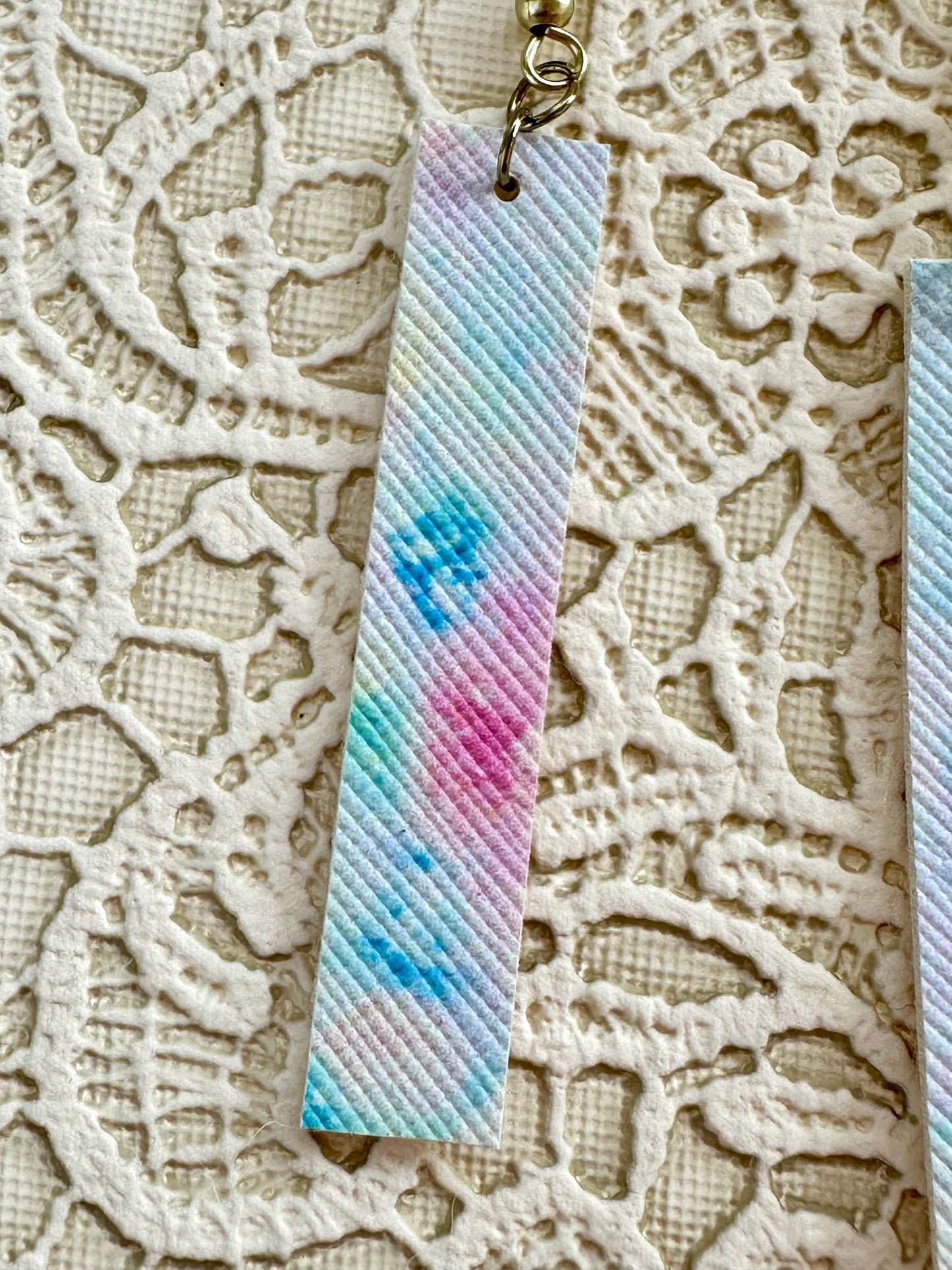 Pastel Watercolor Bar Earrings – Faux Leather Dangle Earrings – Lightweight Spring Jewelry