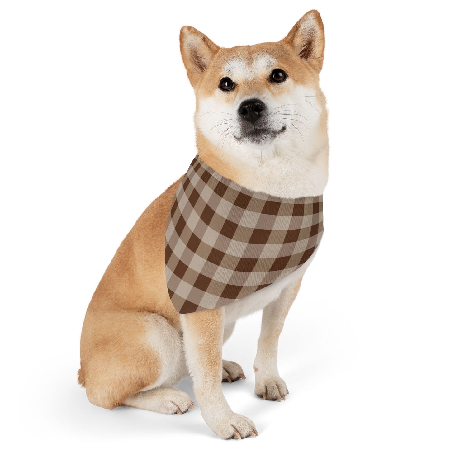 Brown Gingham Dog Bandana, Over the Collar