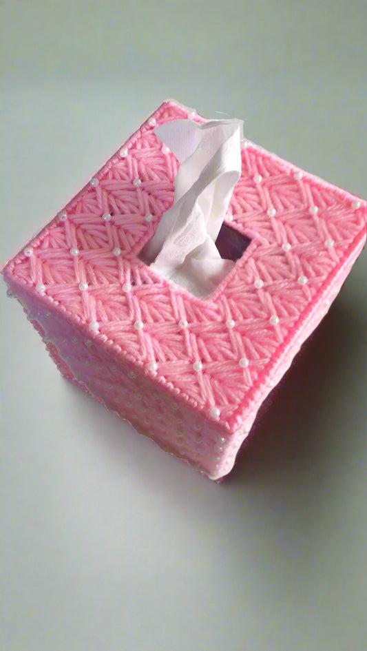 Pink Beaded Pearl Tissue Cover in Plastic Canvas