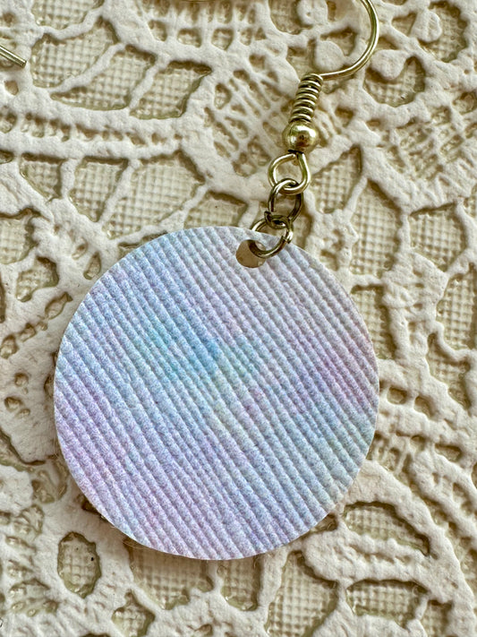 Pastel Watercolor Circle Earrings – 1" Faux Leather Dangle Earrings – Lightweight Spring Jewelry
