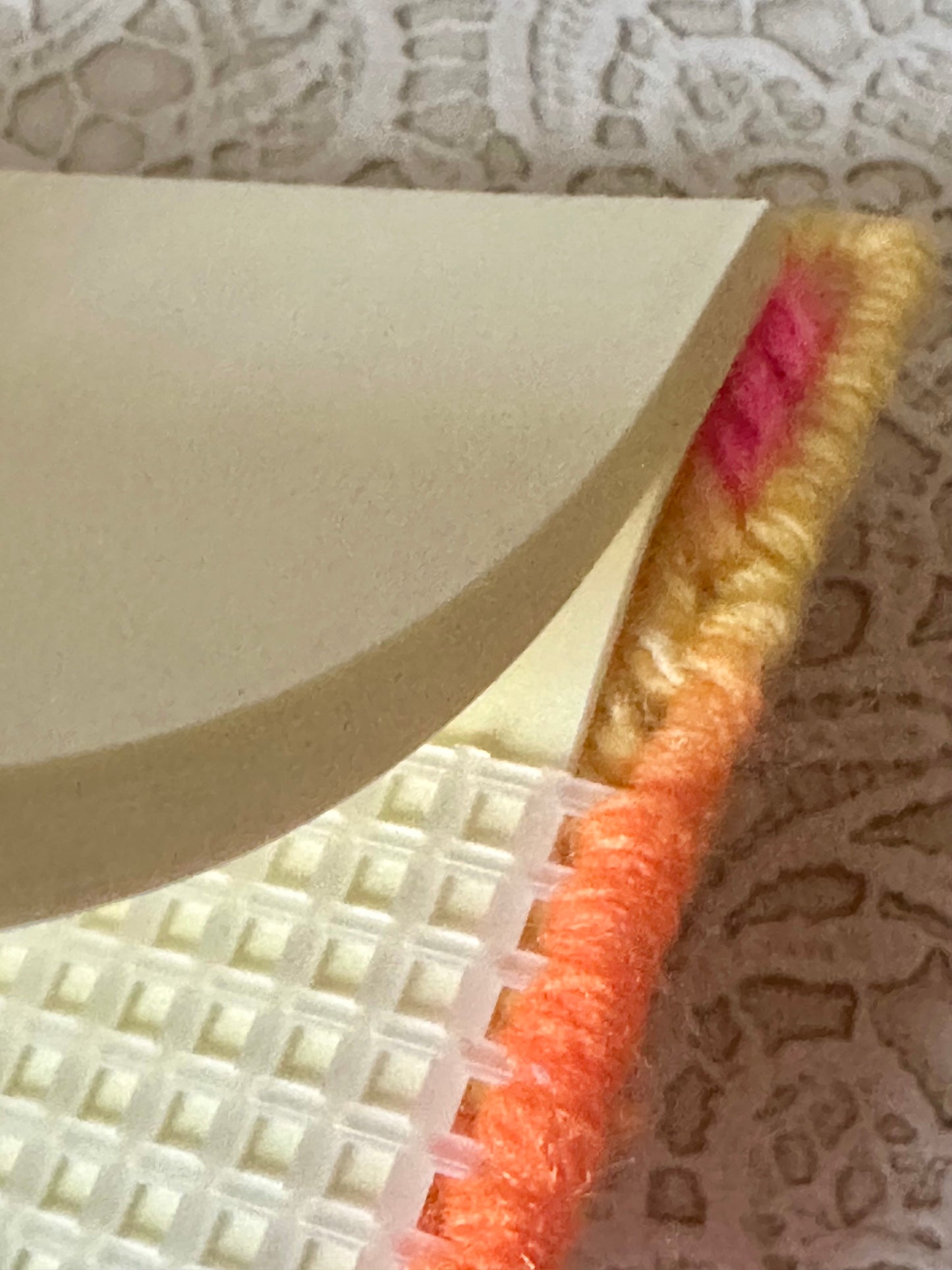 Handmade Variegated Sticky Note Holder – Multicolor Plastic Canvas Cover with Notepad