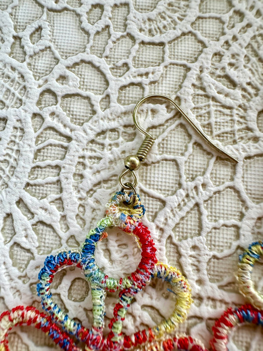 Rainbow Free Standing Lace Embroidered Earrings – Handmade Statement Jewelry
