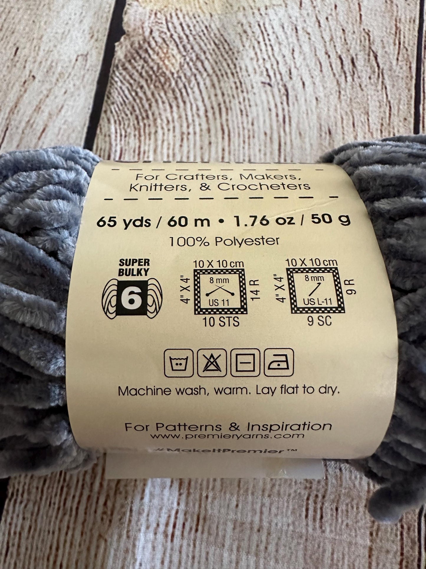 Premier Just Chenille Yarn – Gray (Color 2017-02) – Soft Polyester Yarn, 65 Yards