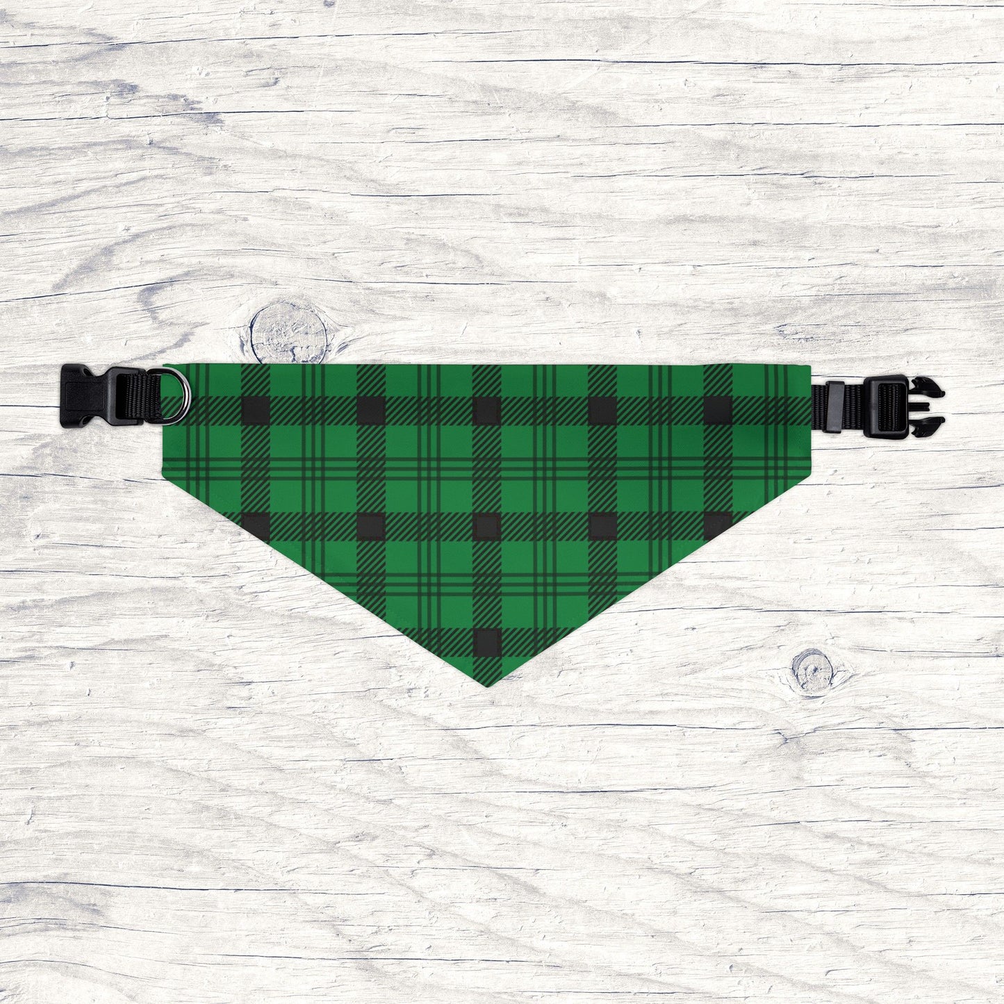 Green Plaid Pet Bandana Collar, Over the Collar