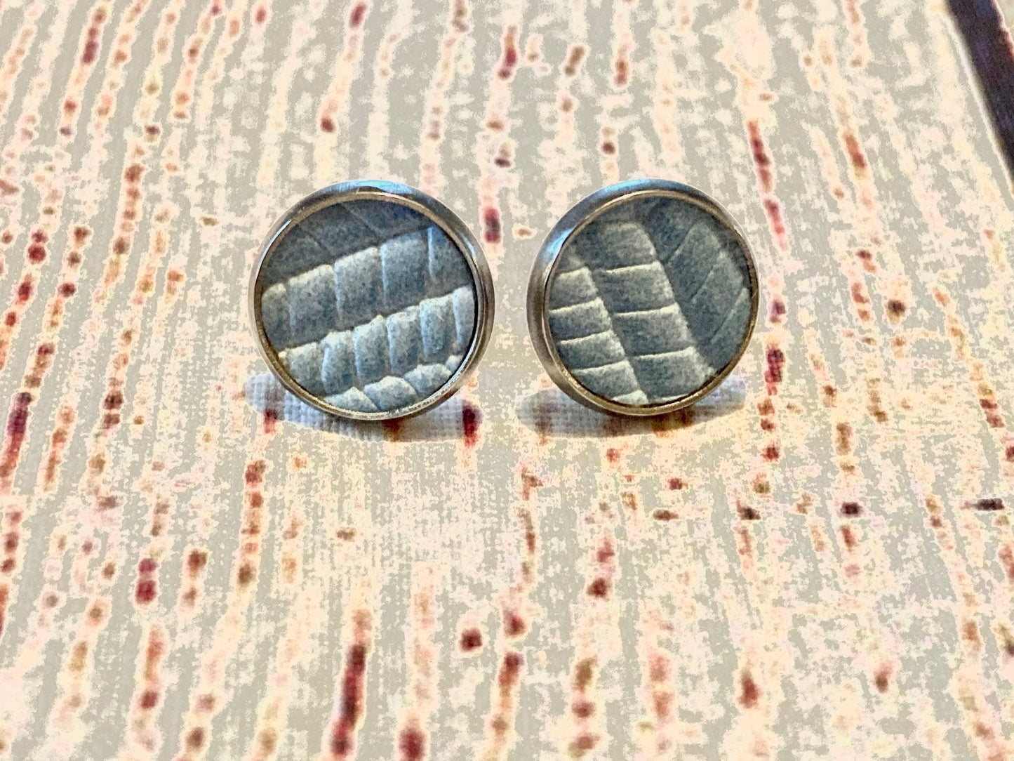 Light Blue Braided Textured Faux Leather Stud Earrings