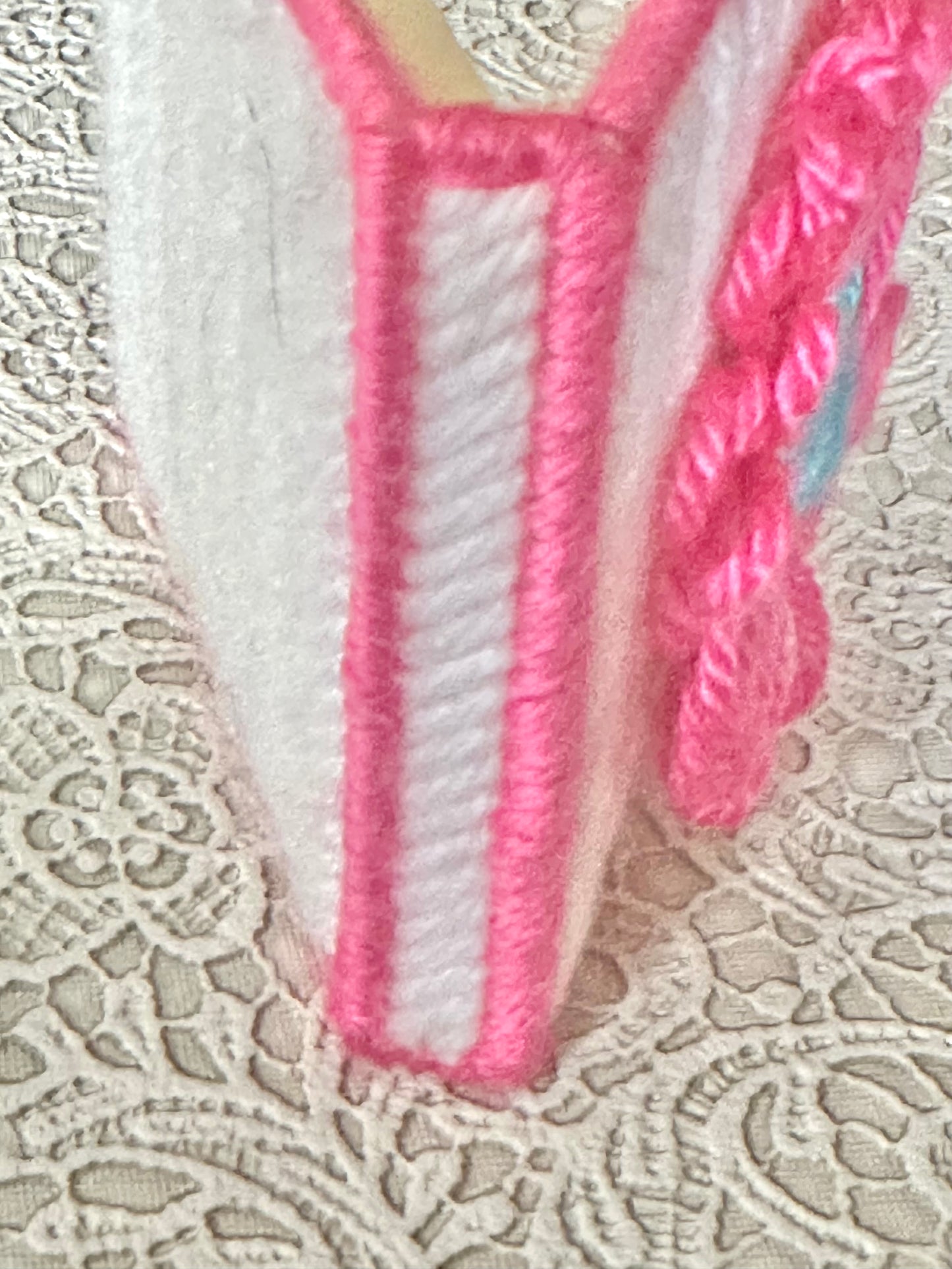 Handmade White Sticky Note Holder with Pink Trim & Flower – Plastic Canvas Cover