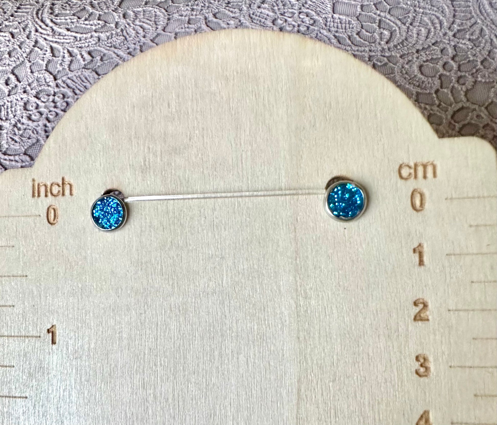 Glitter Blue Faux Leather Stud Earrings – 7mm Sparkle Studs – Lightweight & Nickel-Free