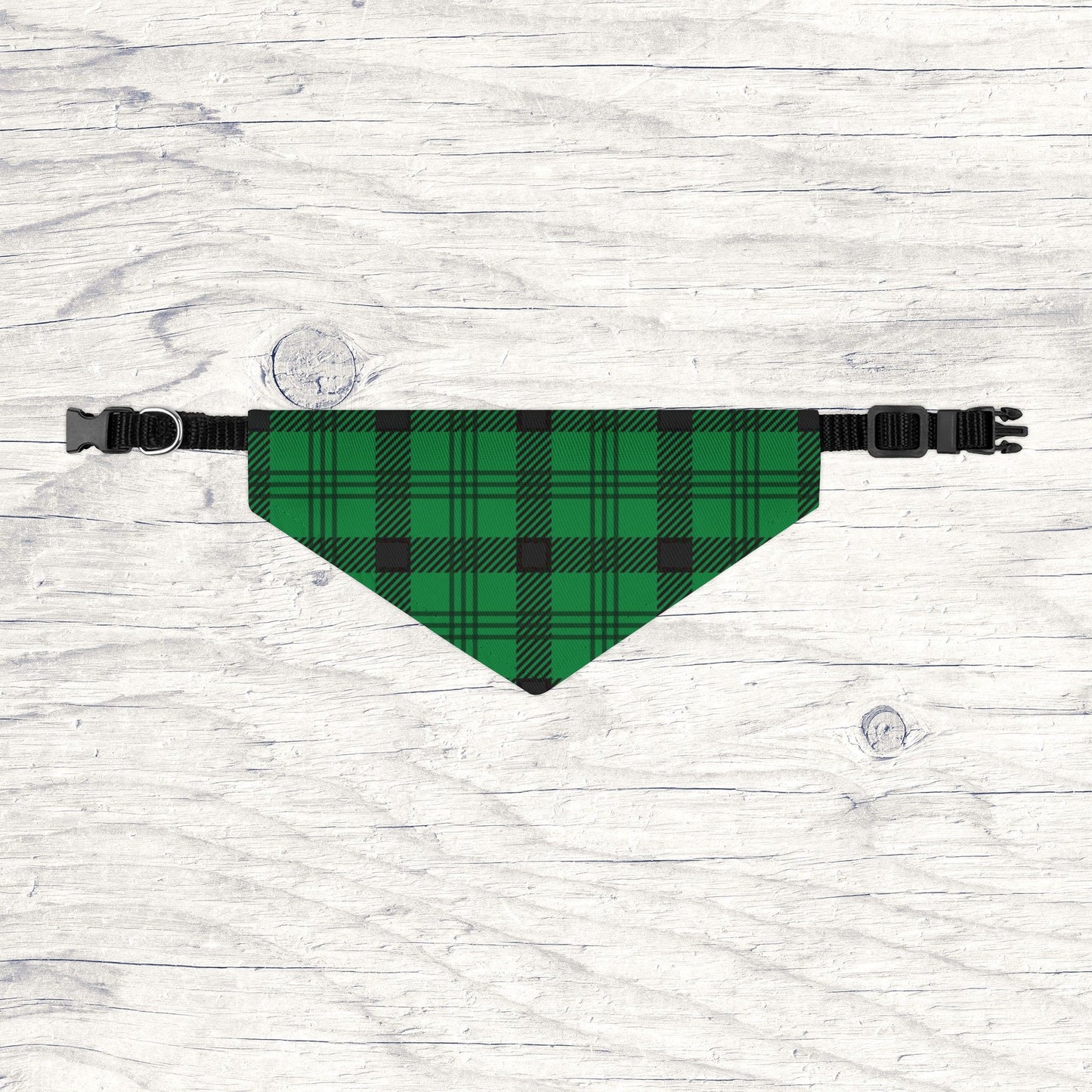 Green Plaid Pet Bandana Collar, Over the Collar