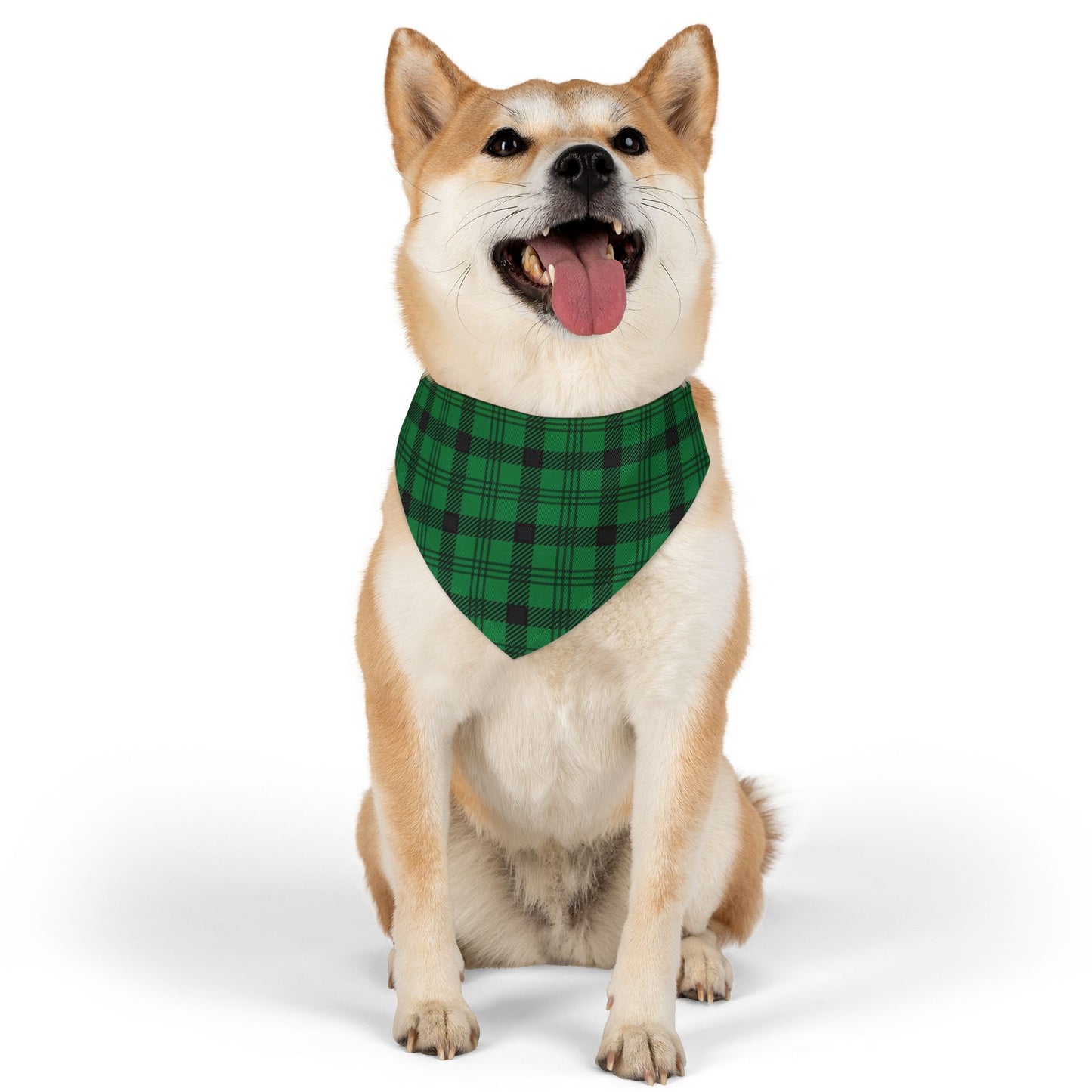 Green Plaid Pet Bandana Collar, Over the Collar