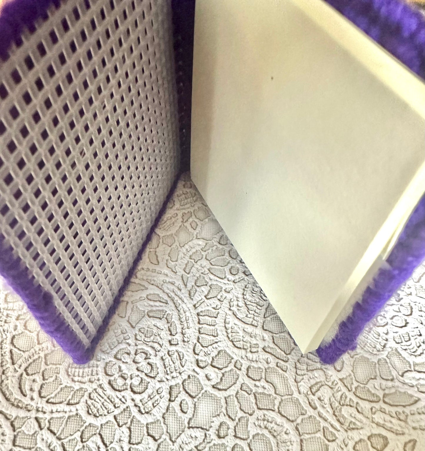 Handmade Purple Sticky Note Holder with Pink Star Buttons – Plastic Canvas Cover