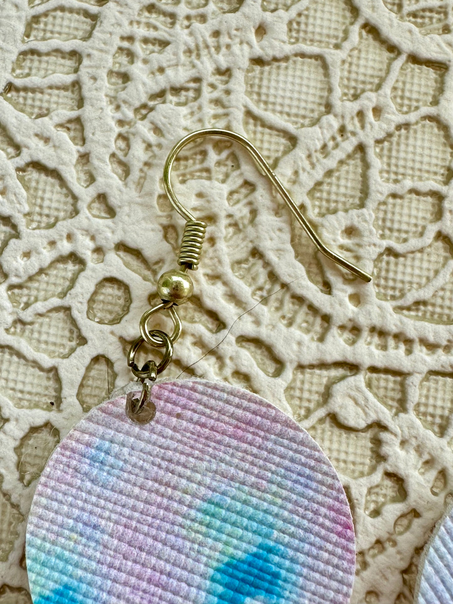 Pastel Watercolor Circle Earrings – 1" Faux Leather Dangle Earrings – Lightweight Spring Jewelry