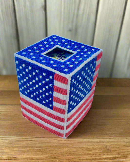 Patriotic Tissue Box Cover – American Flag Design | Fits Boutique Size Tissue Boxes