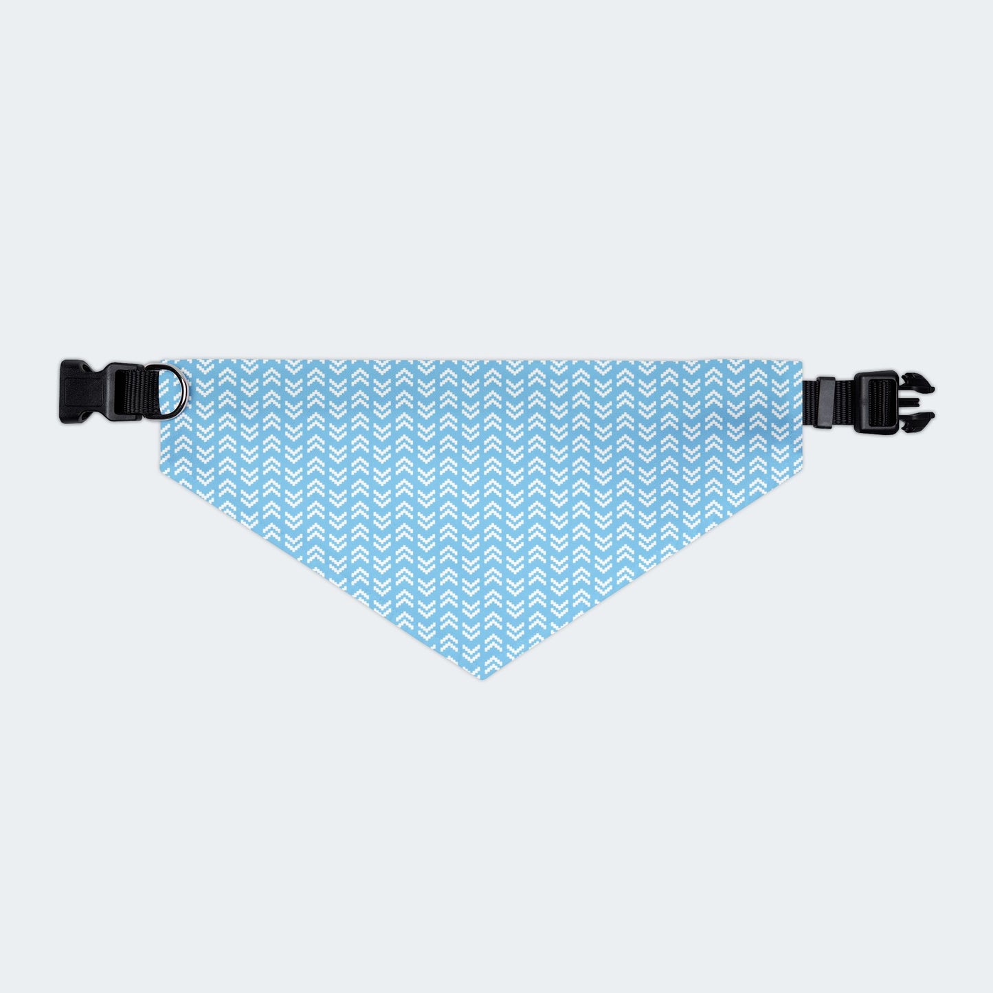Blue Chevron Geometric Pattern Dog Bandana, Over the Collar