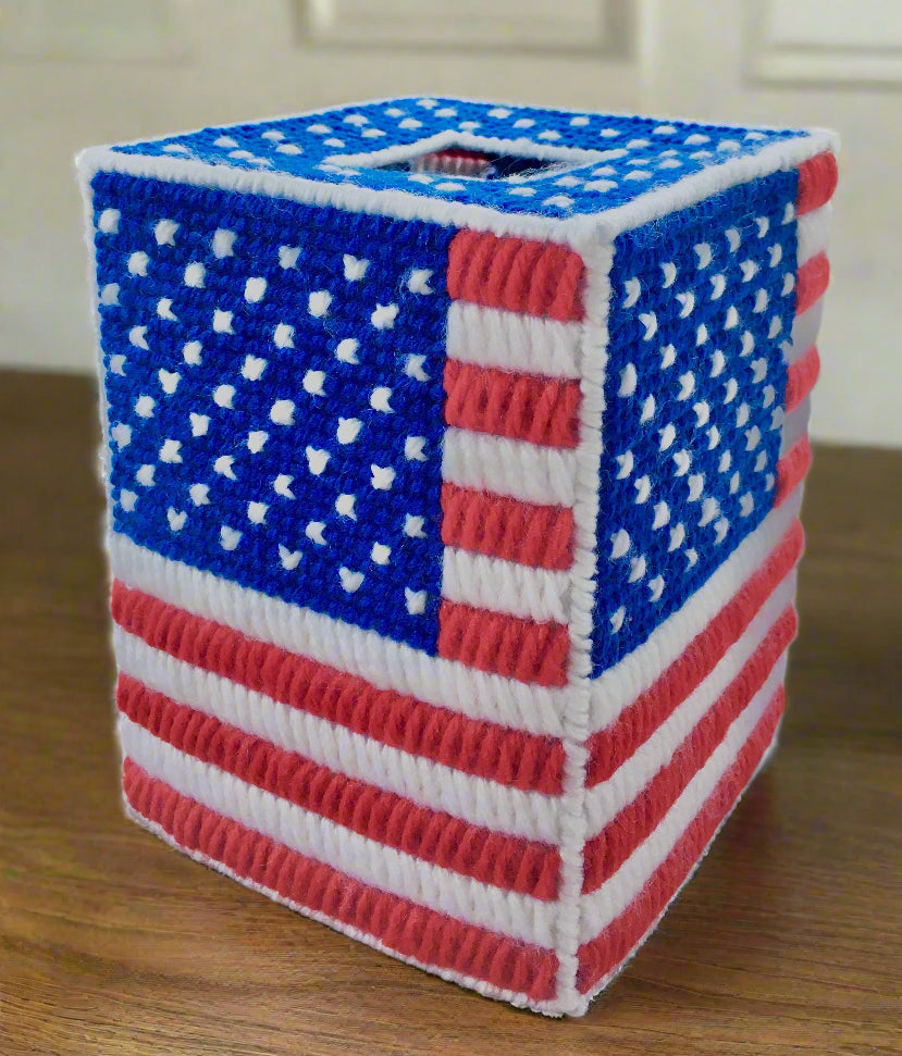 Patriotic Tissue Box Cover – American Flag Design | Fits Boutique Size Tissue Boxes