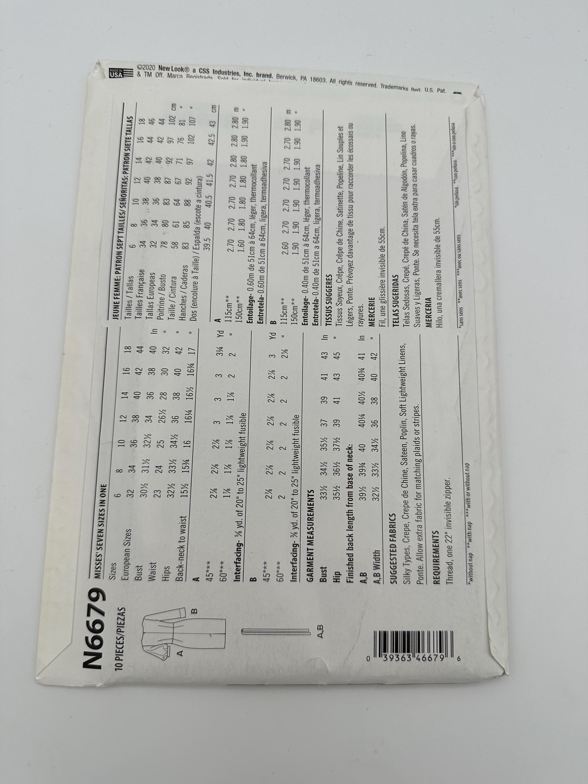 New Look N6679 Knee-Length Dress Pattern – Short or Long Sleeve Variations – Sizes 6–18 – Uncut