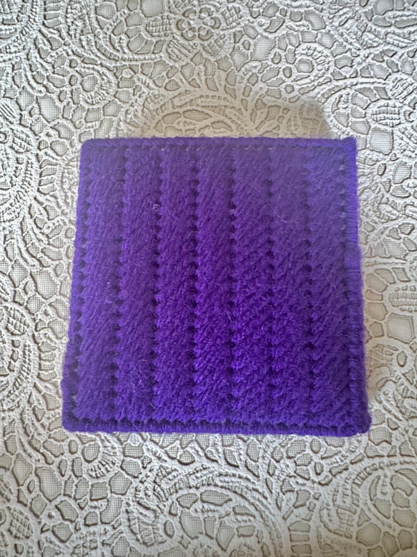 Handmade Purple Sticky Note Holder with Pink Star Buttons – Plastic Canvas Cover