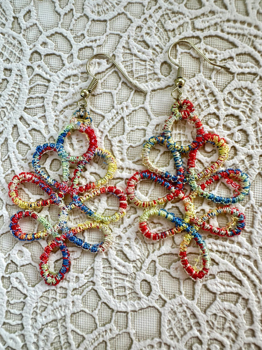 Rainbow Free Standing Lace Embroidered Earrings – Handmade Statement Jewelry