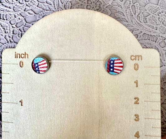 Patriotic American Flag Stud Earrings – Red White & Blue 4th of July Earrings – 10mm Lightweight Posts